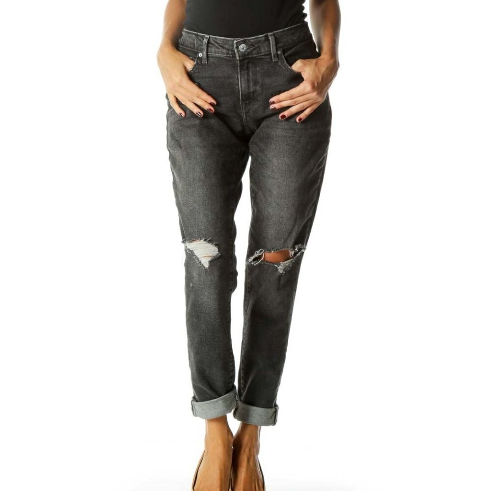 Levi's Black Distressed Mid-Rise Skinny Jeans - Picture 1 of 3